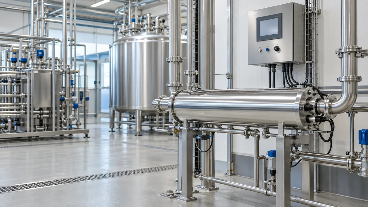 Inline UV water treatment reactor in a food and beverage processing plant