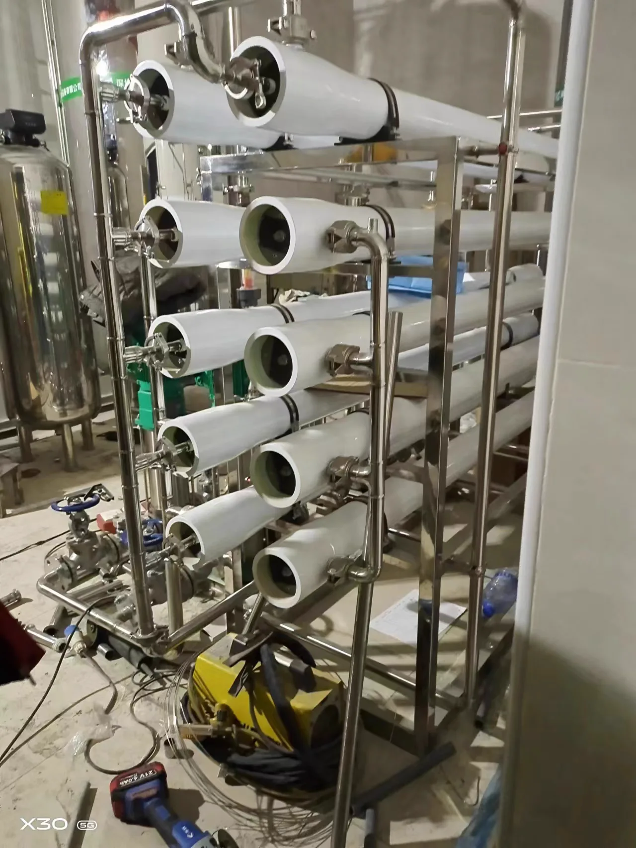 RO membrane rack during installation for the community healthcare pure-water project