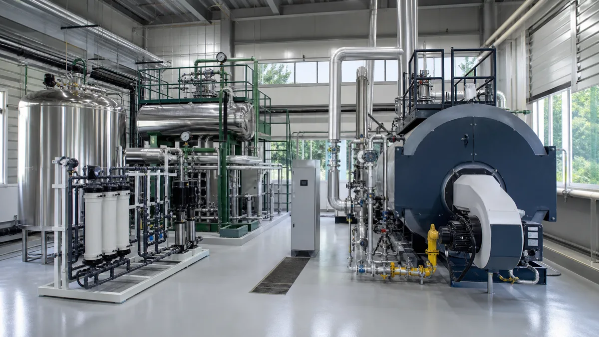 Boiler make-up water treatment system in an industrial power facility
