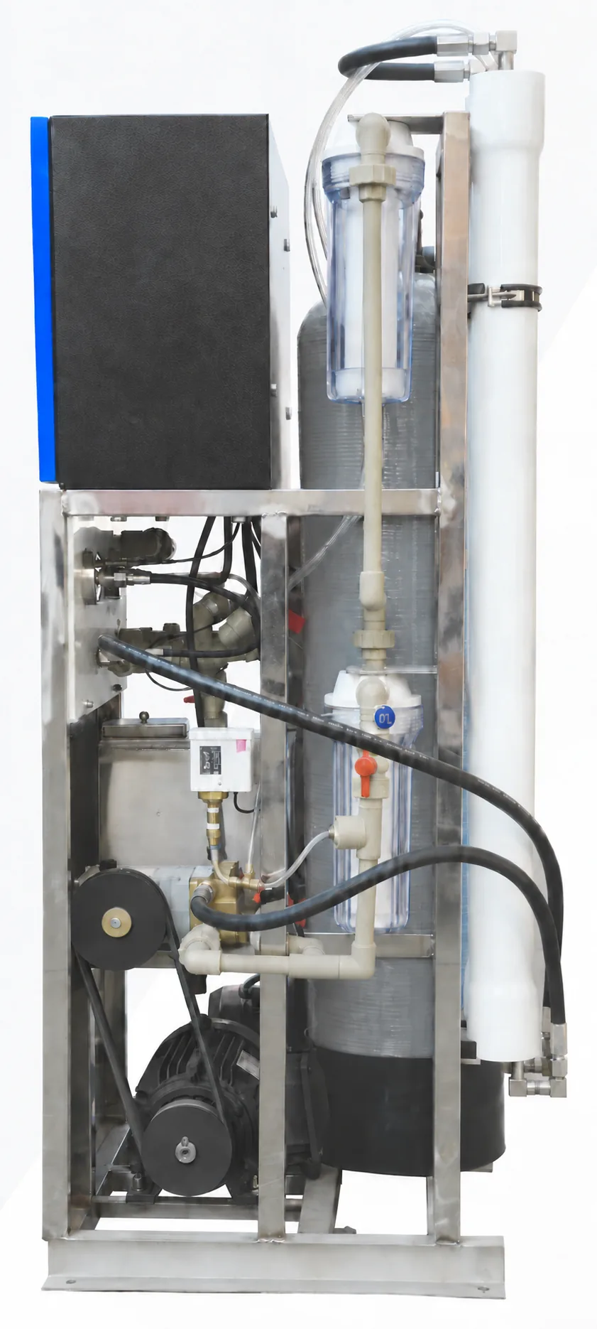 KONCHE seawater desalination skid — full system with FRP vessel and control panel
