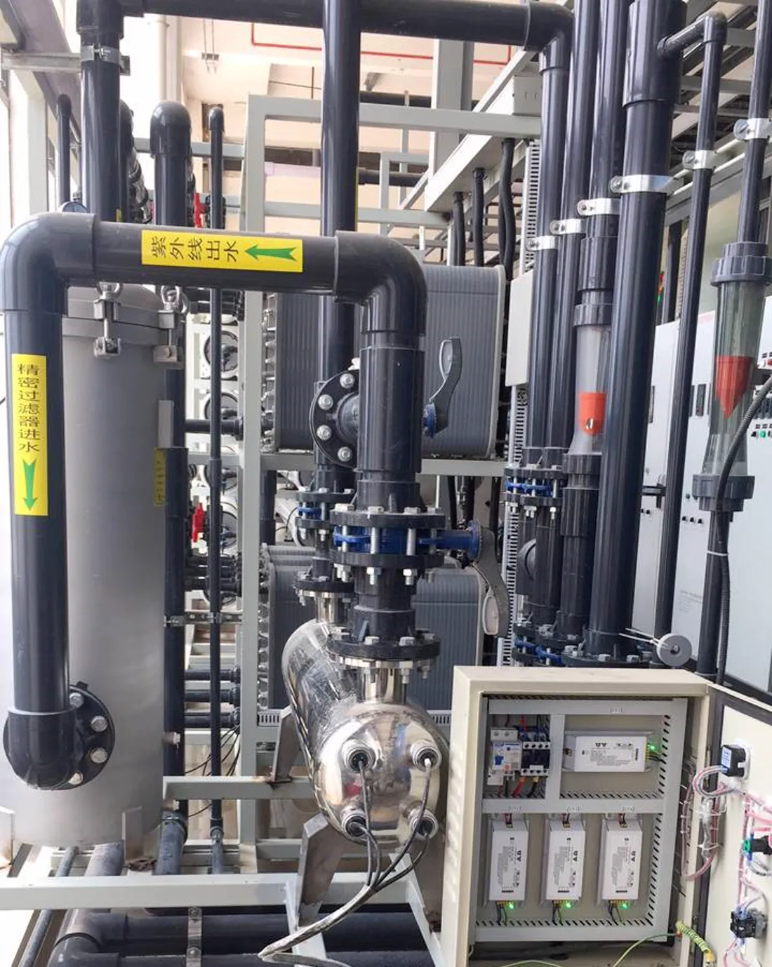 Installation view of large-flow UV disinfection trains