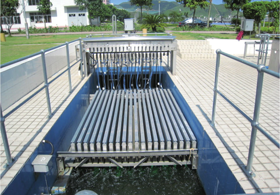 KCW/V vertical-insert open-channel UV modules installed in a municipal wastewater channel